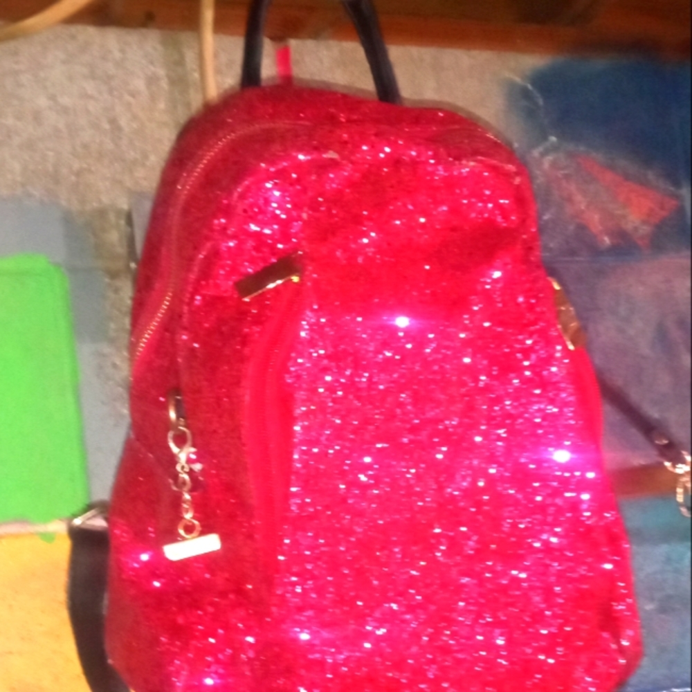Red dazzle back pack purse